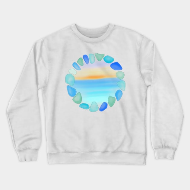 Sea glass and Sunset Ocean Beach Glass Art Logo Crewneck Sweatshirt by Marinaaa010